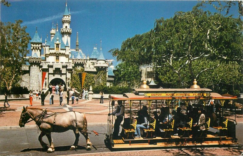 Disneyland Sleeping Beauty Castle a horse-drawn streetcar postcard