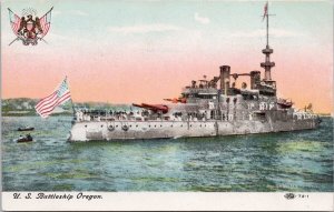 US Battleship 'Oregon' Ship USA Navy Military Vessel Naval Postcard H29