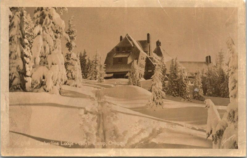 Government Gov't Camp Oregon~Timberline Lodge in Deep Snow~1930s RPPC 