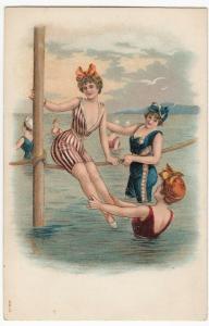 Embossed; Bathing Beauties & Rope Litho PPC By GB Co, Unused, c 1905, Series 71