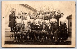 Jennings Michigan~Students of Sunday? School w/Teacher~Girl Stands on Chair~RPPC