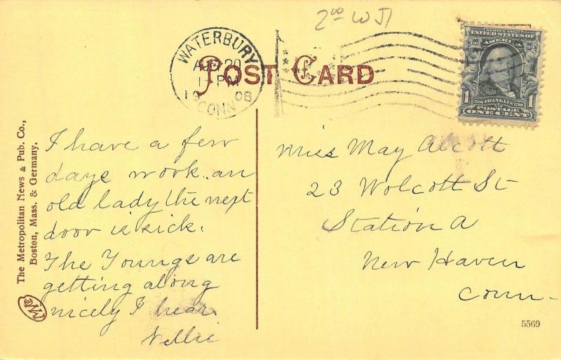 Waterbury Connecticut~John Dee Pond Falls~Handcolored~1908 Postcard