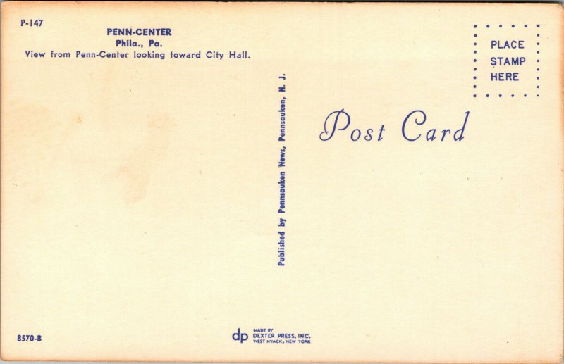 Vtg 1960s Penn Center City Hall Pittsburgh Pennsylvania PA Postcard