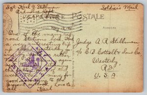 WW1  1918  US Army Soldier Officer Karl Greene Stillman Of Westerly RI  Postcard