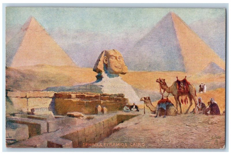 c1910 Sphinx Pyramids & Camel Cairo Picturesque Egypt Oilette Tuck Art Postcard 