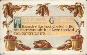 Thanksgiving Turkey Platter Barrels of Apples Corn Cob Embossed 1900s-20s PC