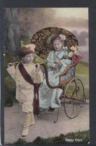 Children Postcard - Boy and a Girl in a Rickshaw  RS18594