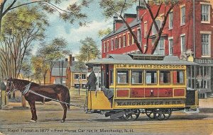 Manchester NH Rapid Transit Horse Drawn Trolley Postcard