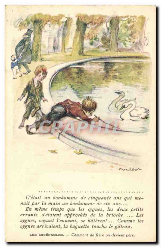 Old Postcard Fantasy Illustrator Poulbot Victor Hugo Les miserables Swan Swan