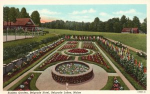 Vintage Postcard 1920s Sunken Garden Belgrade Hotel Belgrade Lakes Maine ME