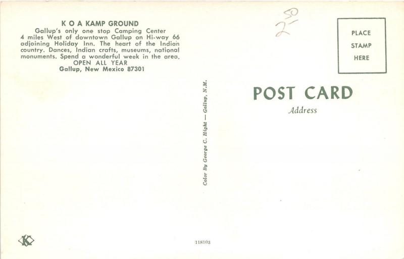 Gallup New Mexico~KOA Campground~Triangle Visitors Center~1950s Postcard