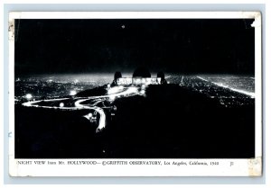 Vintage RPPC Real Photo Night View From Mt. Hollywoodwood. Postcard P93E