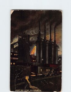 Postcard Night Mill Scene, Pittsburgh, Pennsylvania