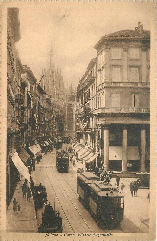 Postcard C-1910 Italy Milano Trolleys Street Scene FR24-1517