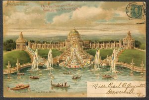 ST. LOUIS WORLD'S FAIR CASCADE GARDENS EXPO NOVELTY HOLD TO LIGHT POSTCARD 1904U