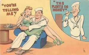 Postcard 1940s Sexy Woman Navy Sailors WW2 comic humor MWM 23-12345