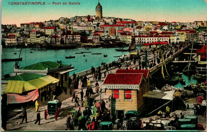 Vintage Cartolina 1910s Costantinopoli Istanbul Ponte De Galata Non Usato Unp