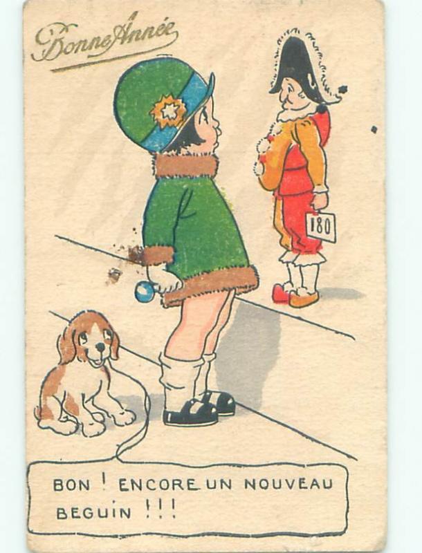 foreign Old Postcard DOG BESIDE FRENCH GIRL WINDOWSHOPPING AC2887