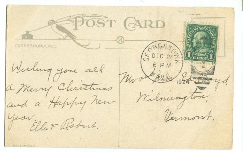 Christmas Greetings, 1924 used American Postcard 