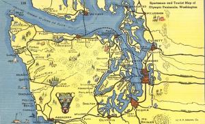 Sportsman and Tourist Map - Olympic Peninsula WA, Washington - Linen