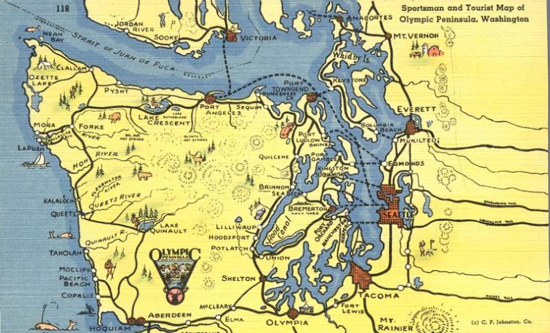 Sportsman and Tourist Map - Olympic Peninsula WA, Washington - Linen