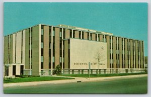 Bristol Connecticut~City Hall Exterior View~Sign~Portico~Moderne~1950s Postcard