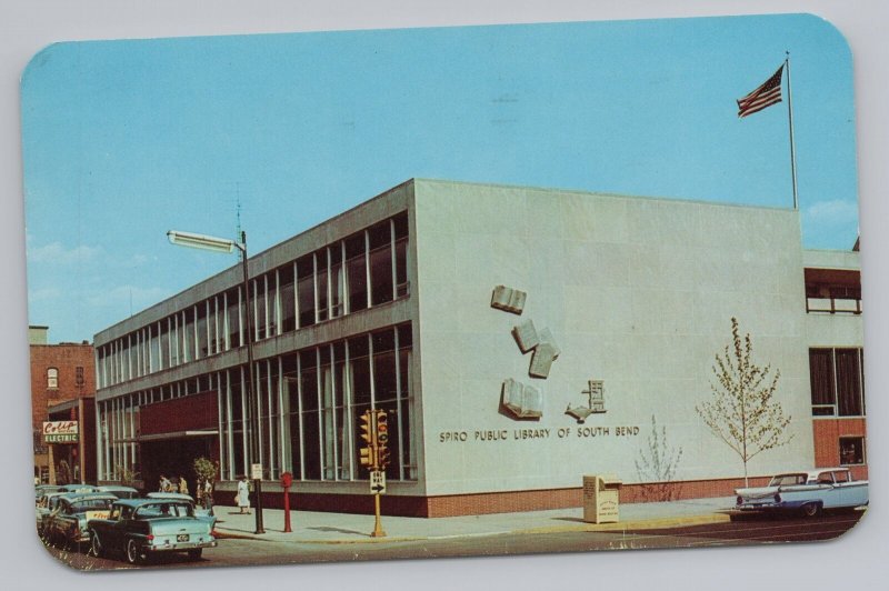 State View~Spiro Public Library @ South Bend Indiana~Vintage Postcard 