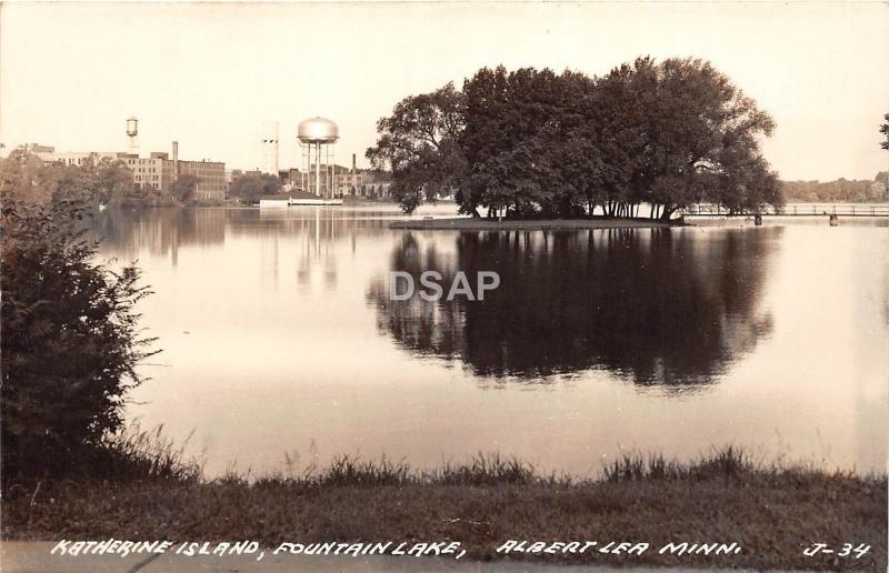 B93/ Albert Lea Minnesota Mn RPPC Postcard c40s Katherine Island Fountain Lake