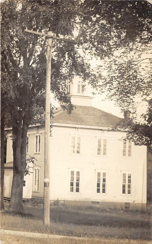 Burlington (?) Michigan~Church or School Building~Telephone Pole~1913 RPPC