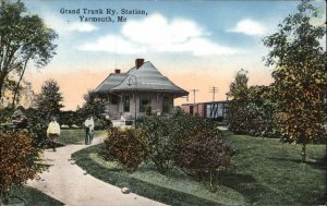 Yarmouth ME Grand Trunk RR Train Station Depot c1910 Postcard