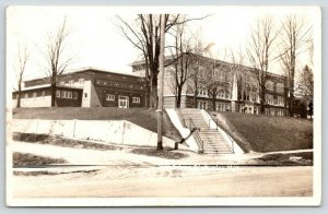 Big Rapids Michigan~Railroad Tracks Run Past Steps to High School~1945 RPPC