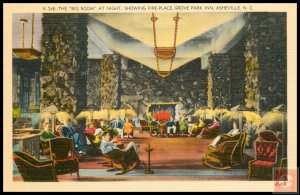 The Big Room at Night, Showing Fire-Place, Grove Park Inn, Asheville, N.C.