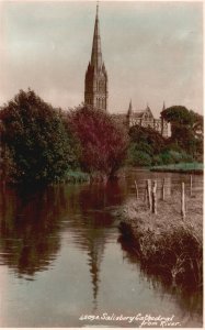 Vintage Postcard 1910's Salisbury Cathedral From River Wiltshire England UK