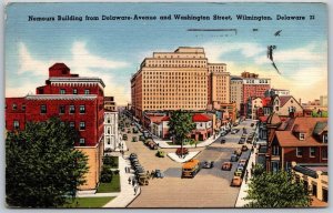 Vtg Wilmington Delaware DE Nemours Building Street View 1950s Linen Postcard