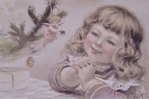 1910s Fantasy Angel Child Praying Antique Vintage Christmas Postcard German