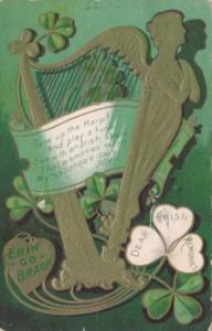 Saint Patrick's Day With Shamrocks & Gold Harp 1909