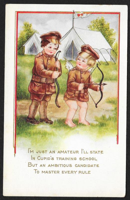 Cupid 'Soldier' at Military Camp 'Im Just an Amateur...' Unused c1905