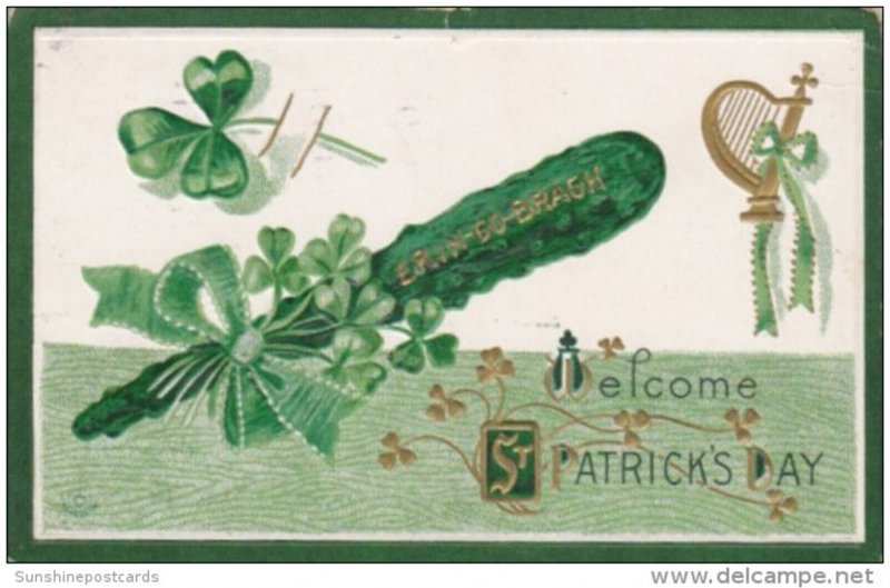 St Patrick's Day With Gold Harp and Shamrocks 1914