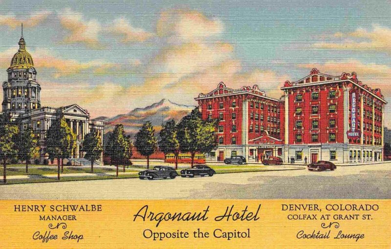 Argonaut Hotel Denver Colorado 1950s linen postcard