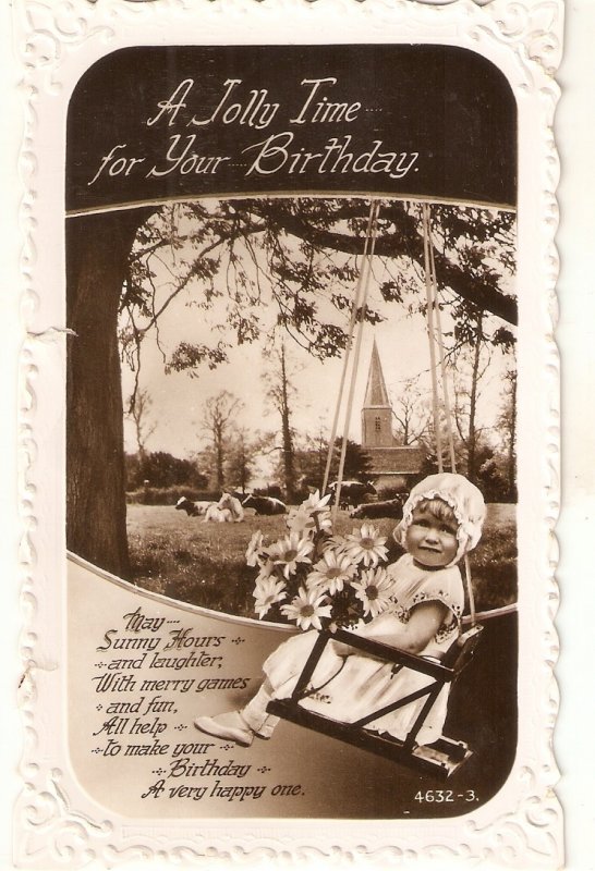 Pretty baby girl flowers  Nice old vintage English Birthday Greetings PC