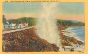 Oregon Coast Highway US  101 Sprouting Horn Depoe Bay Linen Postcard