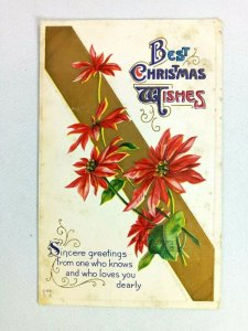 Vintage Postcard Best Christmas Wishes Greetings Flowers Embossed