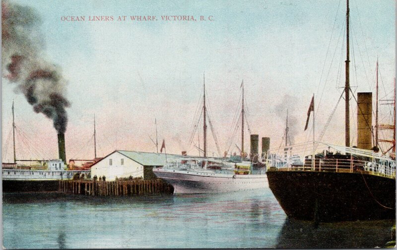 Victoria BC Ocean Liners at Wharf Steamship Unused Macfarlane Postcard E82