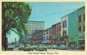 Warren OH West Market Street Storefronts Old Cars in 1966 Postcard