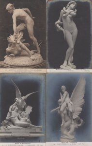 Idrac 4x Antique French Sculpture Angels With Wings Postcard s