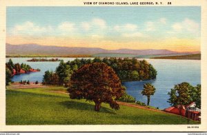 New York Lake George View Of Diamond Island Curteich