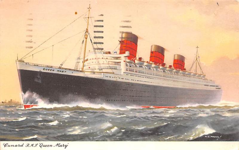 Cunard RMS Queen Mary Ship 1958 light postal marking on front