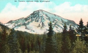 Vintage Postcard Mountains Trees Mt. Tacoma Altitude 14526 Washington WA