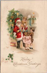 Hearty Christmas Greetings Santa Claus Xmas Children Series 444/8 Postcard E30