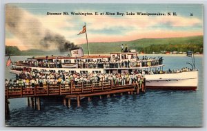 Lake Winnipesaukee NH~Steamer Mt Washington @ Alton Bay~Vintage Linen Postcard